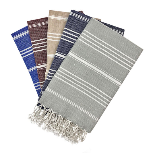woven cotton classic Turkish hand towel with elegant fringed tassels black