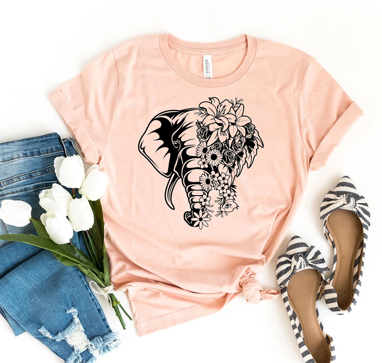 casual cotton graphic t-shirt with premium artistic elephant print separate